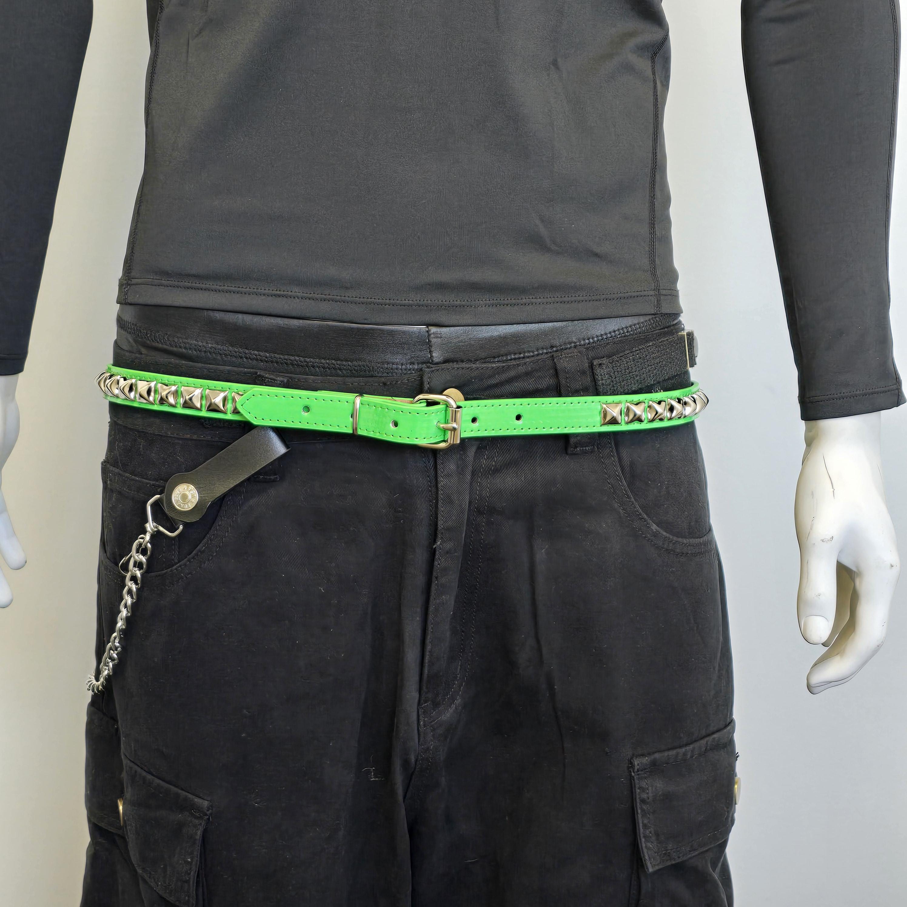 Neon Green Pyramid Studded Belt: Vegan Leather Punk Goth 