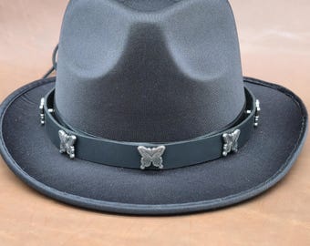 Banda de sombrero de cuero con forma de mariposa: estilo punk, gótico y occidental