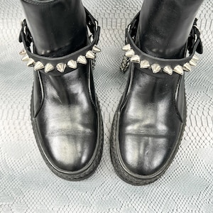 UK77 Stud Spike Leather Bootstrap Boot Harness Ring Chain Strap Shoe Strap Punk Goth Alternative
