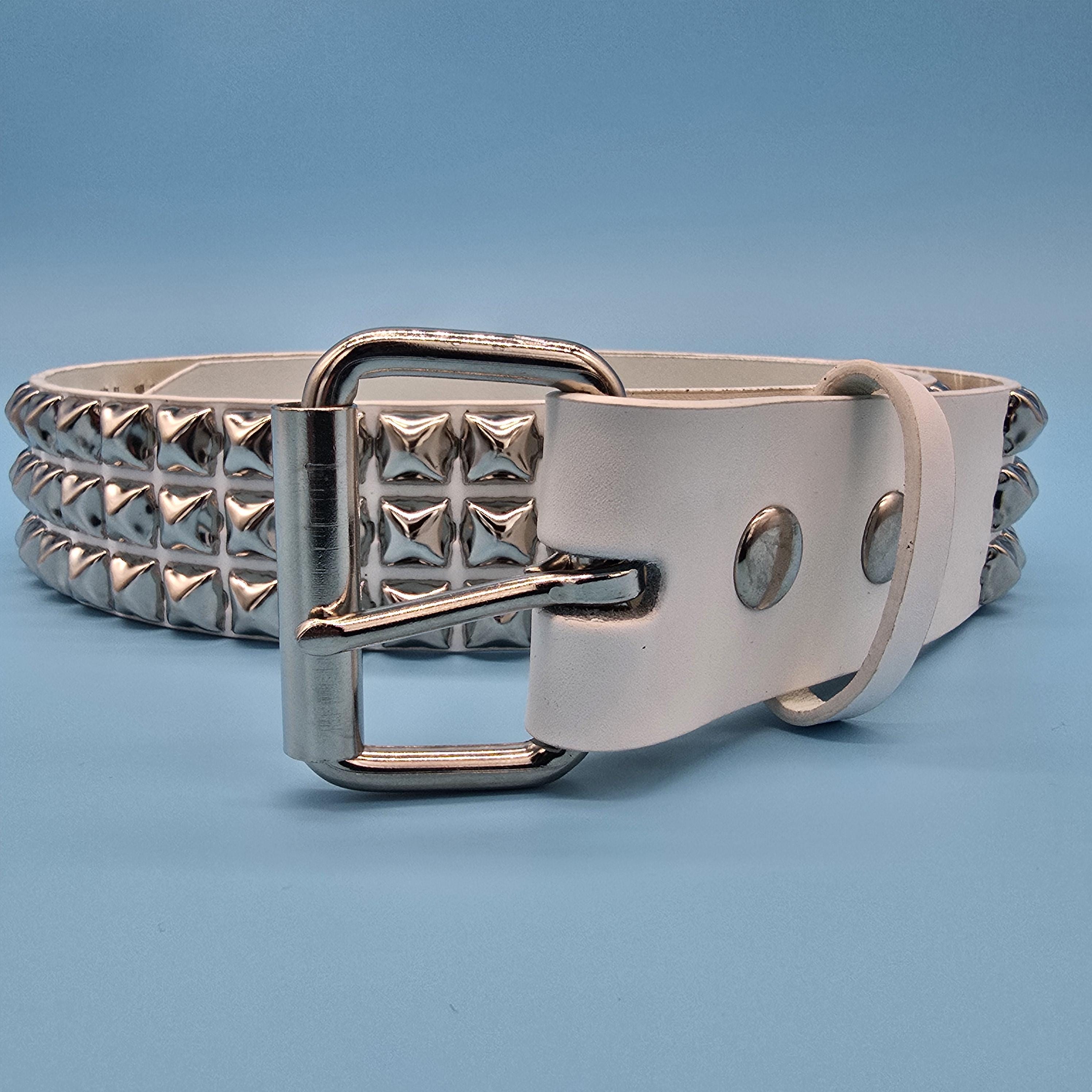 White Leather Pyramid Studded Leather Belt: UK Punk Rock Style - Etsy