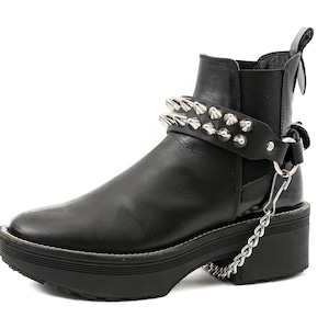 Double Row UK77 Stud Leather Bootstrap Boot Harness Ring Chain Strap Shoe Strap Punk Goth Alternative