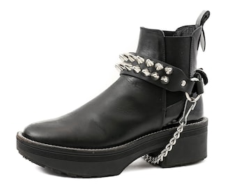 Studded Leather Boot Harness: Punk Goth Chain Shoe Strap