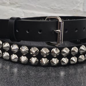 Double Row Jumbo Nickel cone Studded  Belt Punk Rock Genuine Leather Belt Snap Off Roller  Buckle Leather Loop