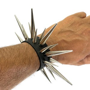 Cone Spike Leather Bracelet: Punk Rock Goth Snap Bracelet