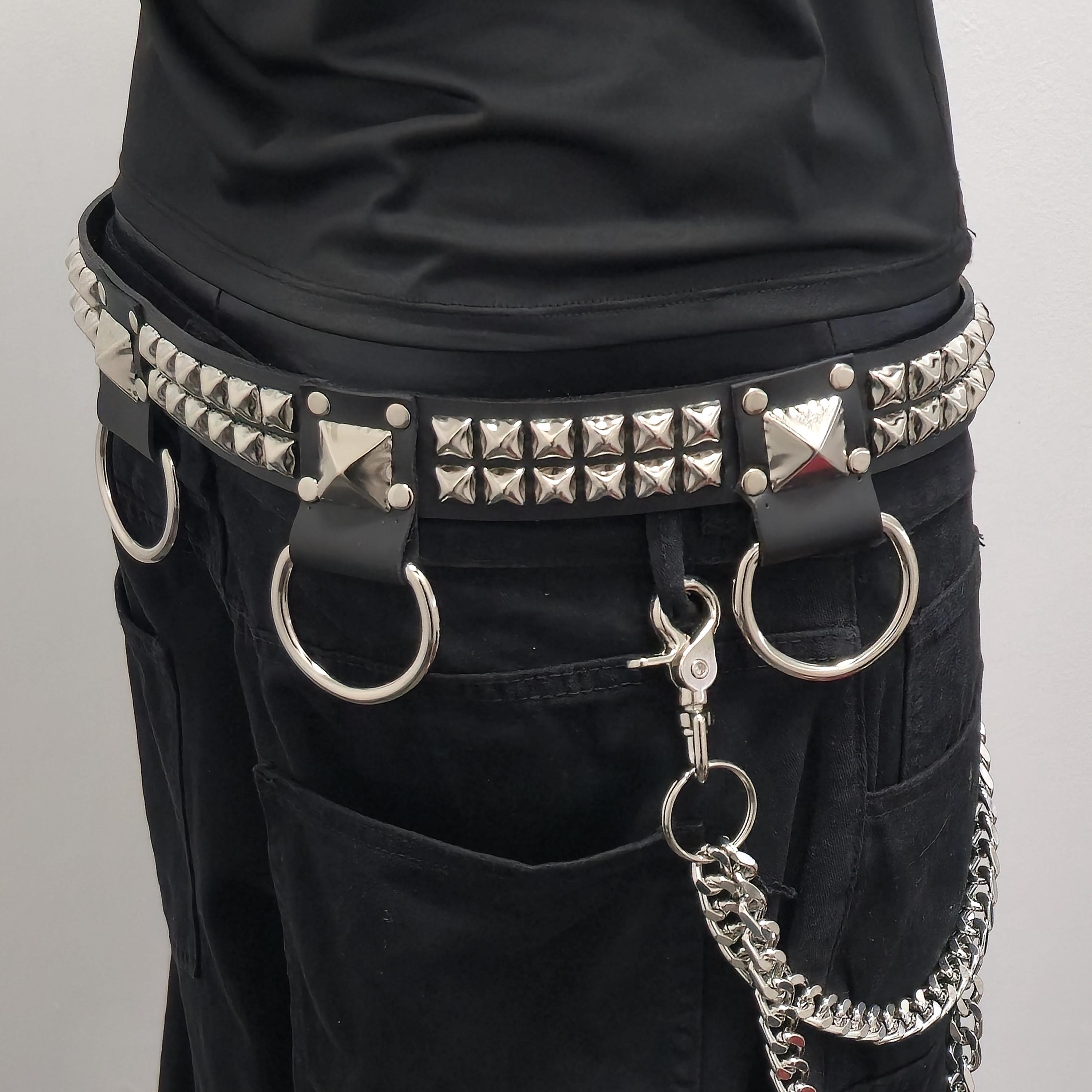 小物 archive grunge belt goth punk chainmail Studded D Ring Leather Belt: Punk Goth Style, Interchangeable