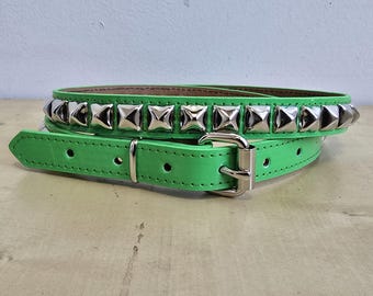 Leather studded green belt 95cm Leather Studded Belt - Green – realartisticpeople main image 3