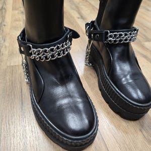 Double Chain Leather Bootstrap Boot Harness Ring Chain Strap Shoe Strap Punk Goth Alternative Western
