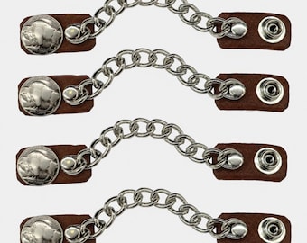 Buffalo Nickel Brown Leather Vest Extenders - Biker Vest, Jacket Accessory - USA Handmade
