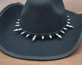 Spiked Leather Hat Band: Punk Goth Western Style