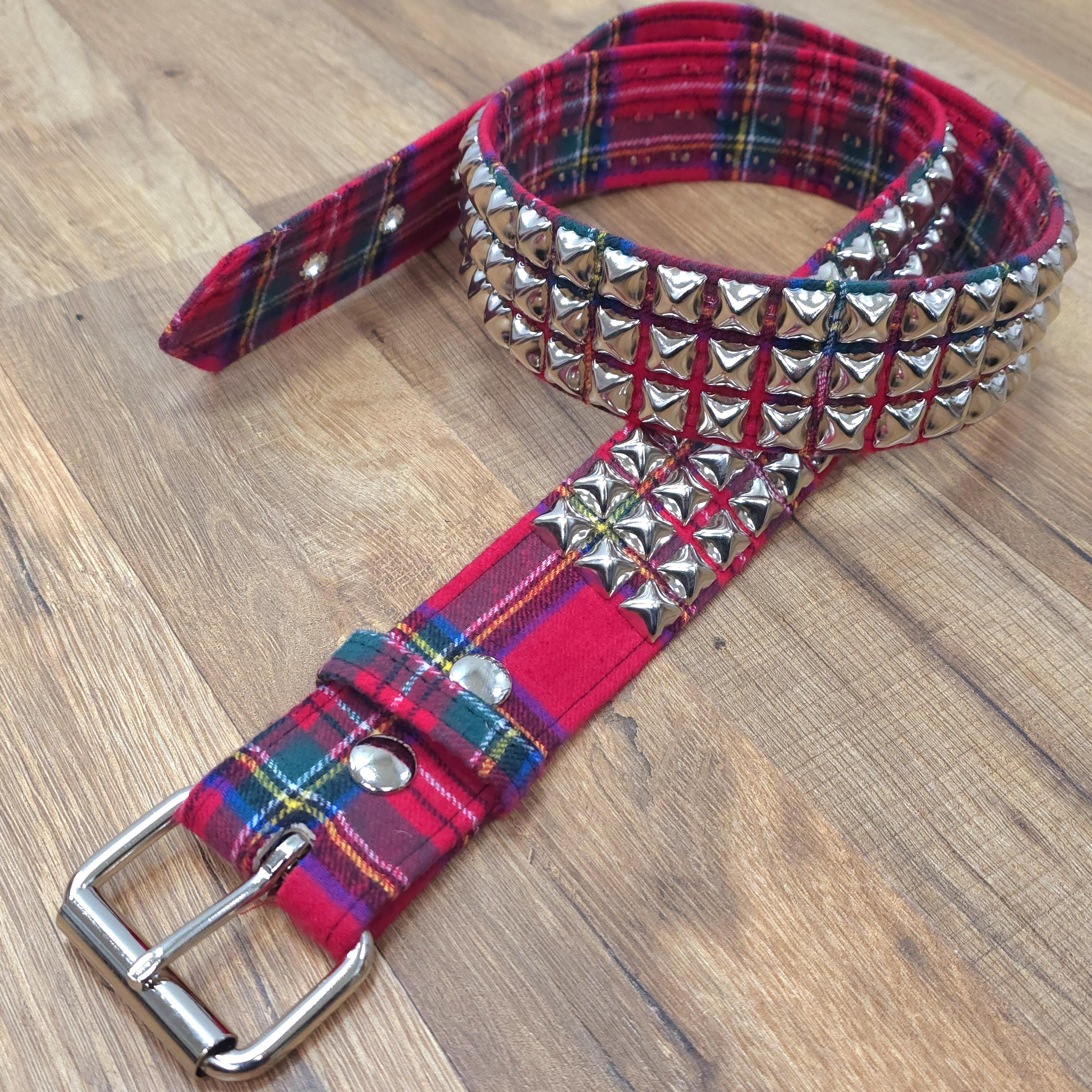 Plaid Pyramid Studded Belt: Punk Rock Roller Buckle - Etsy display picture 2
