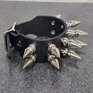 Double Row Spike Leather Bracelet: Punk Goth Cuff