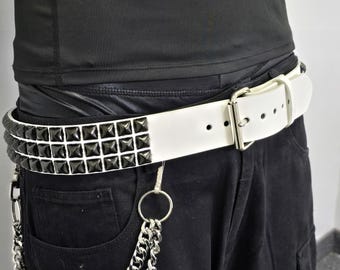 Handmade White Leather Studded Belt Spider & Web Design Gothic