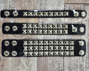Shiny PVC Punk Studded Genuine Vegan Bracelet Pyramid Steel Stud Goth Rock Stud Cuff
