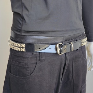 Two Row Pyramid Studded Vinyl PVC Punk Rock Shiny Heavy Duty PVC Belt Roller  Buckle Goth Belt