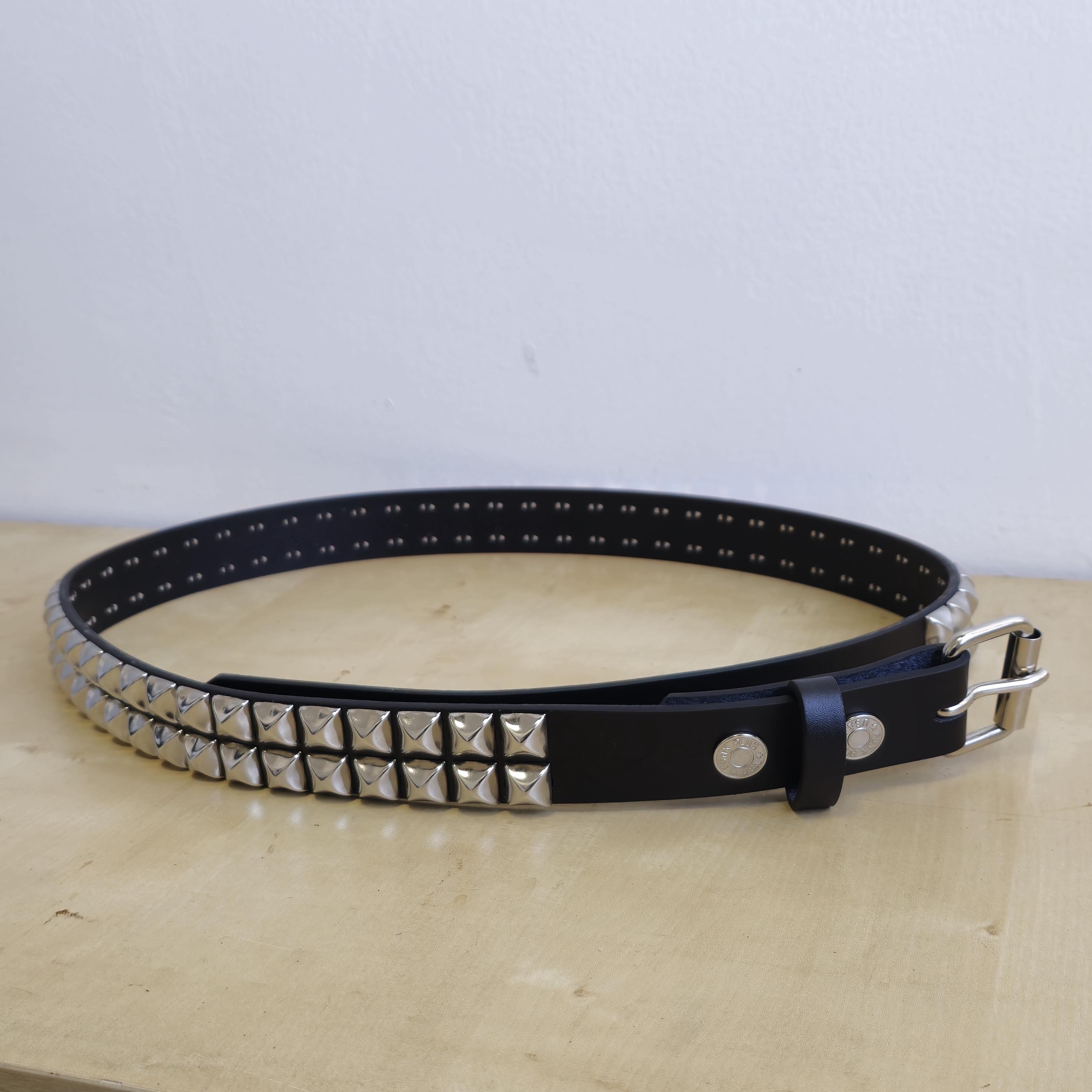 Pyramid Studded Leather Belt Womens‎ Small Navy Blue Silver Pyramid Punk Rock Studded 3 Row Silver Pyramid USA Made Belt Genuine Leather  main image 2
