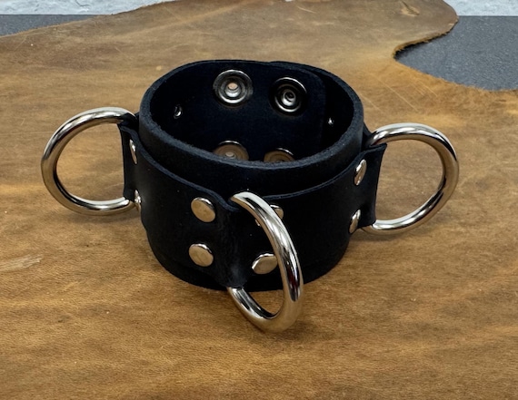 Jumbo Dee Ring Leather Bracelet: Punk Goth Riveted Cuff
