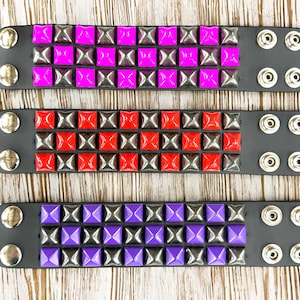 Powder Coated Punk Studded Genuine Lather Bracelet Pyramid Steel Stud Goth Rock Stud Cuff