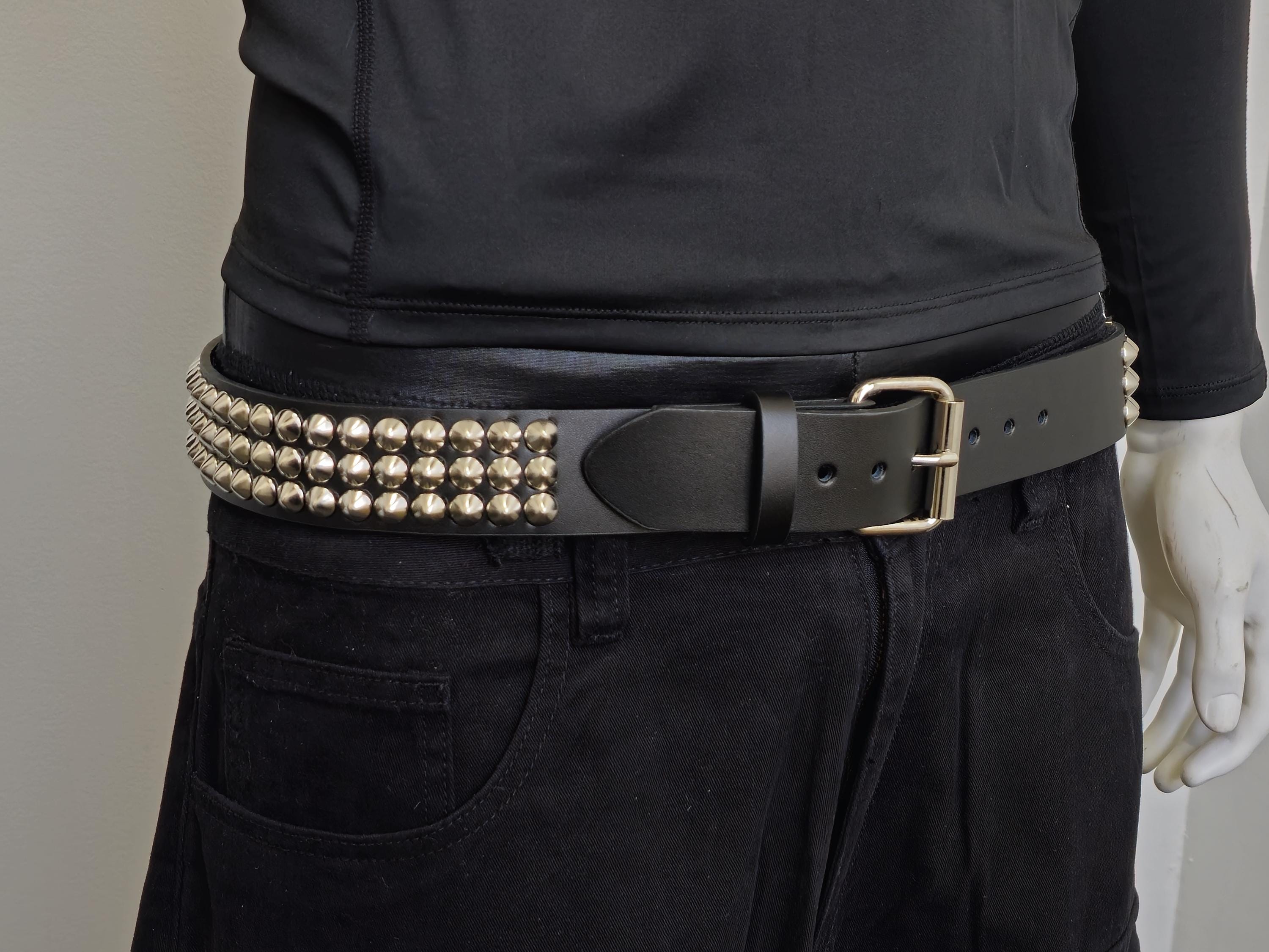 Studded Leather Belt: Three Row Conical Punk Rock Style - Etsy display picture 1