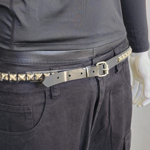 One Row Pyramid Studded Vinyl PVC Punk Rock Shiny Heavy Duty PVC Belt Roller  Buckle Goth Belt