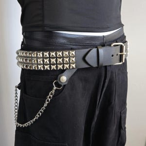 Three Row Pyramid Studded UK Punk Rock Genuine Leather Belt Snap Off Roller  Buckle Leather Loop