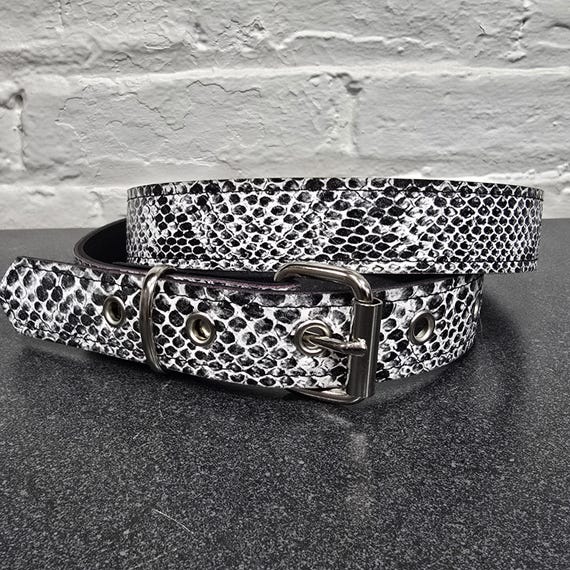 White Python Snake Embossed Vegan Leather Belt: 1… - image 7