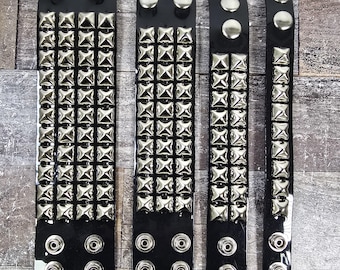 Shiny PVC Punk Studded Genuine Vegan Bracelet Pyramid Steel Stud Goth Rock Stud Cuff
