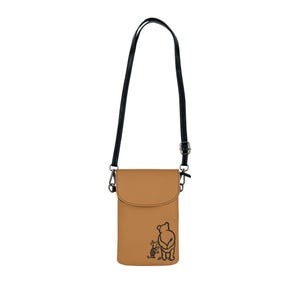 Cartera para teléfono móvil, bolso bandolera de Pooh y Piglet: tres compartimentos y tarjetero oculto, piel suave 100 % microfibra.