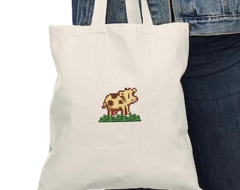 Bolsa de tela con estampado de vaca de Stardew Valley. Juego de granja acogedor. Merchandising de Stardew.