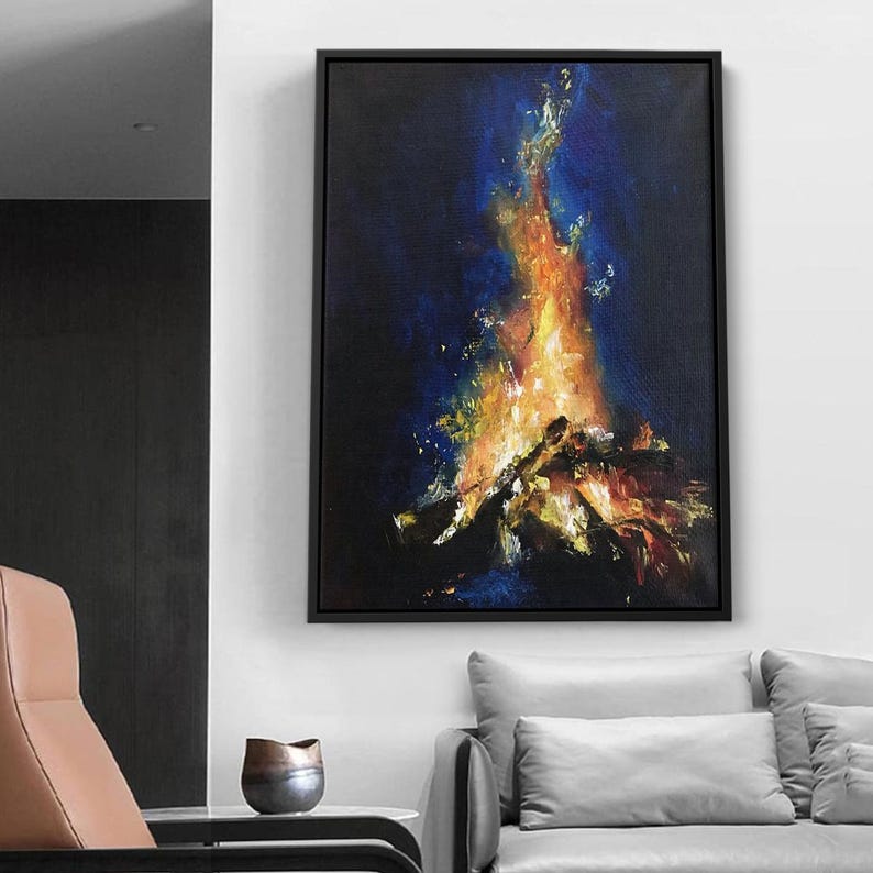 Campfire Print, Acrylic Art, Poster, Painting, Original Artwork, Hiking