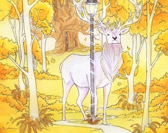 Wydruk artystyczny z Narnii Fantasy – Jeleń, Latarnia, Fantastyczny Las