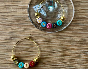 Multicoloured Handmade Personalised Wine Glass Charms - Hen Party Favours