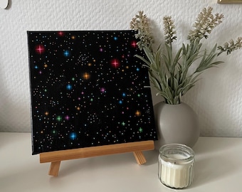 Opera originale, dipinto acrilico a forma di stella su tela, "Sparkle", 20 x 20 cm, 7,8x7,8''
