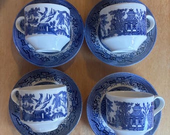 Vintage Blue Willow (Georgian Shape) by Churchill Cups and Saucers (set of 4)