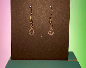 Clear, pink and red pendant earrings. Hand,add with 925 gold