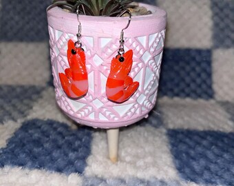 Shrimp earrings. Silver earrings. Shark tale inspired earrings. Shrimp