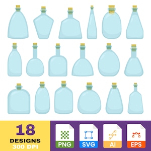 Lege fles clipart | Handgetekende containerafbeeldingen | Illustraties van doorzichtige pot | Digitale png en svg