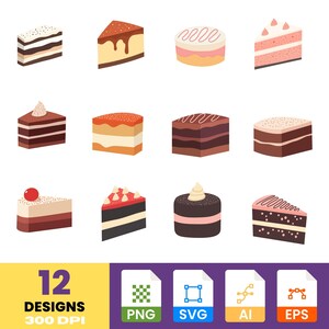 Clipart di fette di torta / Adesivi per dolci / Arte di pasticceria disegnata a mano / PNG e SVG digitali