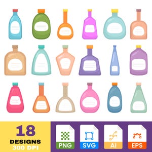 Lege fles clipart | Afbeeldingen op etiketflessen | Handgetekende containerkunst | Digitale png en svg