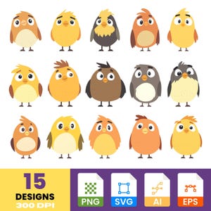 Süsser kleiner Vogel Clipart | Handgezeichnete Aufkleber | Skurrile Vogel Illustrationen | Digitales PNG und SVG