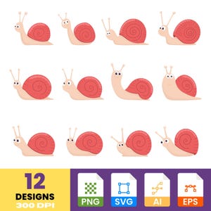 Schnecke Zeichnung Aufkleber Clipart | Niedliche Schnecken-Aufkleber | Schnecke Clipart | Digitales PNG und SVG