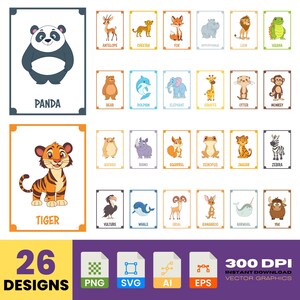 Leren kaarten dieren | Educatieve flashcards | Wildherkenning voor kinderen | Afdrukbare dierenwerkbladen