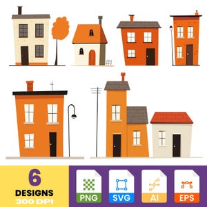 Cartoon Building Bundle – Simple City Houses Clipart | PNG, SVG, Eps, Ai Vector Set, commercial use vector set, instant digital download