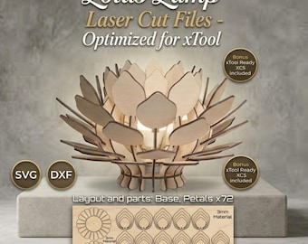 Lotus Lamp Laser Cut Files - 3mm Wood - SVG, DXF, XCS Included - Glowforge & xTool Ready - Digital Download
