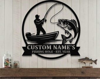Personalized Bass Fishing Metal Wall Art, Custom Name Sign