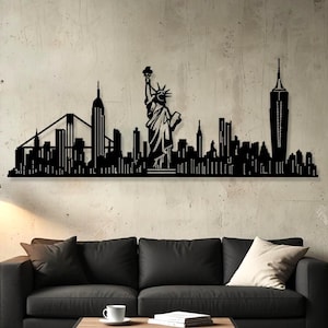 NYC Skyline Metall Wandkunst: Moderne Stadtbild Silhouette