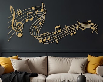Metalen muurkunst muzieknoten, muzikale muurdecoratie, decor muziekkamer, decor pianostudio, cadeau voor muzikanten, moderne muurkunst, decor instrument