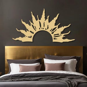 Arte de pared de metal minimalista con forma de sol, decoración de sol moderna de gran tamaño, arte de pared con amanecer, decoración rústica para el hogar, arte de pared para dormitorio, decoración costera, decoración sobre la cama