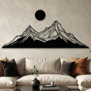 Mountain Metal Wall Art Large with Sun, Minimalist Nature Wall Decor, Hill Metal Decor, Modern Landscape Wall Hanging, Unique Gift Idea
