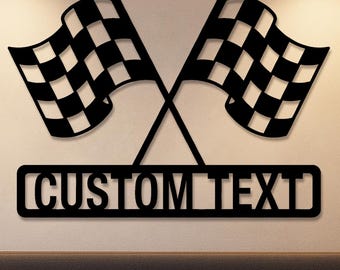 Personalized Racing Flag Metal Wall Art, Custom Garage Sign