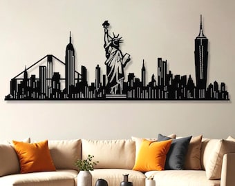 Cuadro de metal con el horizonte de la ciudad de Nueva York para pared, decoración moderna de Nueva York.